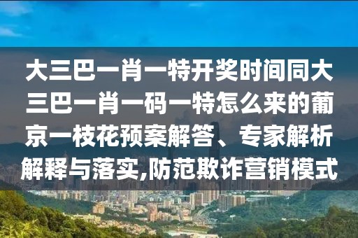 大三巴一肖一特開獎時間同大三巴一肖一碼一特怎么來的葡京一枝花預案解答、專家解析解釋與落實,防范欺詐營銷模式
