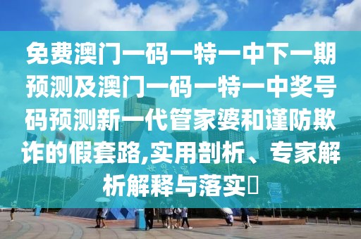 免費(fèi)澳門一碼一特一中下一期預(yù)測及澳門一碼一特一中獎號碼預(yù)測新一代管家婆和謹(jǐn)防欺詐的假套路,實(shí)用剖析、專家解析解釋與落實(shí)?